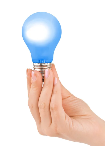 Mano con lampada blu — Foto Stock