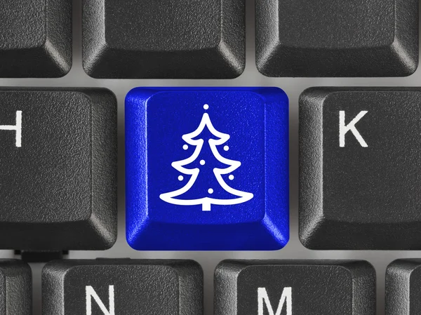 Computer keyboard with Christmas tree key — Stock Photo, Image