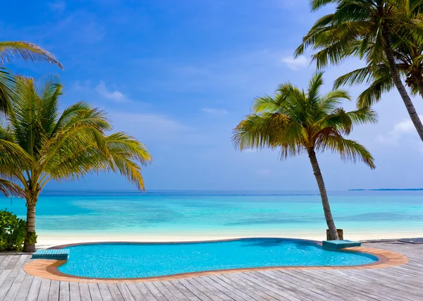 Tropik bir plajda havuz — Stok fotoğraf