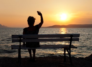 Woman and sunset clipart