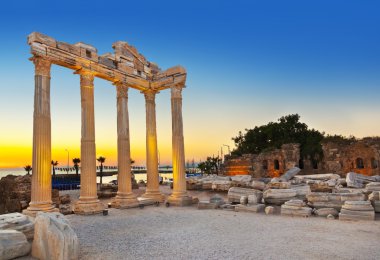 Old ruins in Side, Turkey at sunset clipart