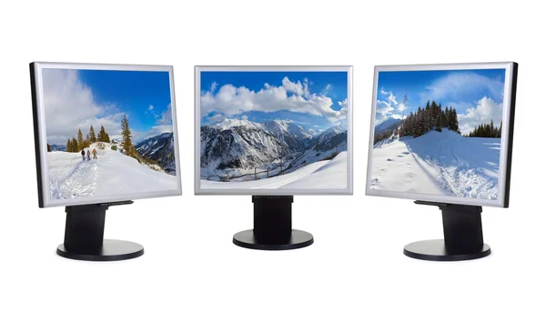 Mountains ski resort Kaprun Austria panorama in computer screens — Stock Photo, Image