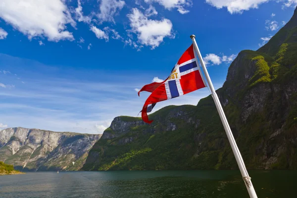Norway flag and Sognefjord — Stock Photo, Image