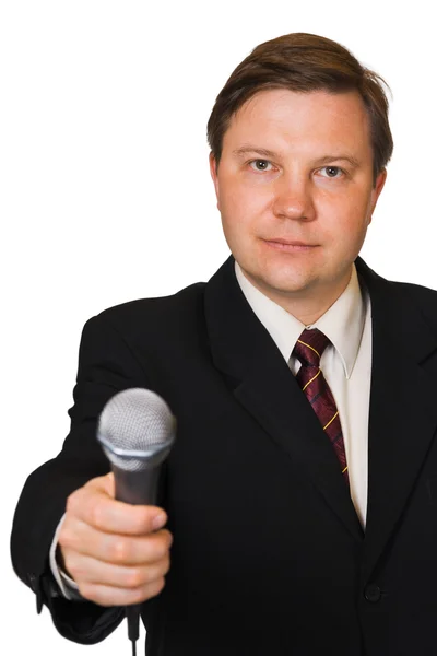 Journalist with microphone — Stock Photo, Image