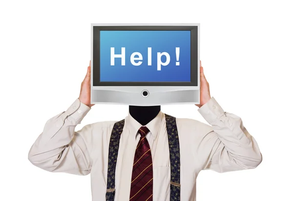 Man met help tv-scherm voor hoofd — Stockfoto