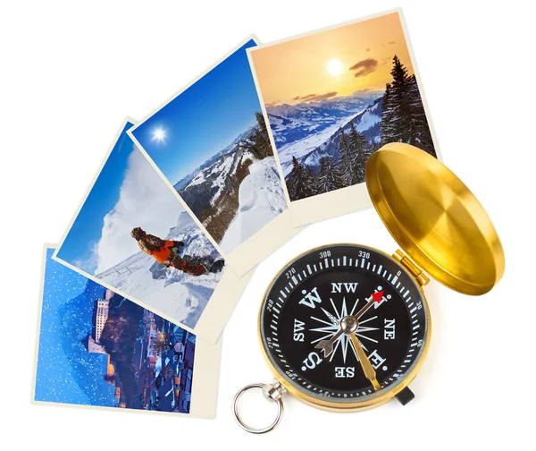 Mountains ski Austria images and compass — Stock Photo, Image