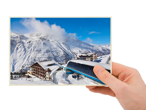 Berge Skigebiet (Österreich) Fotografie in der Hand — Stockfoto