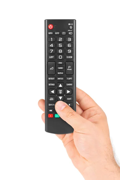 Telecomando tv in mano — Foto Stock