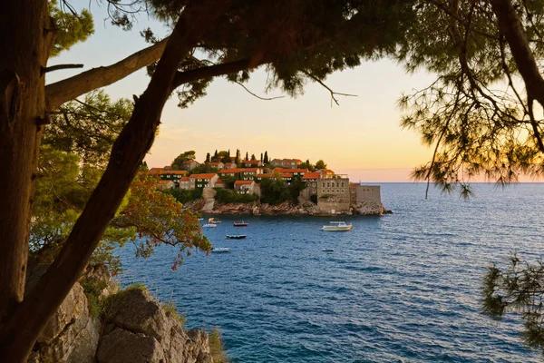 Island Sveti Stefan Montenegro Arkitektur Och Natur Bakgrund — Stockfoto