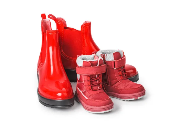 Mulheres Vermelhas Sapatos Infantis Isolados Fundo Branco — Fotografia de Stock