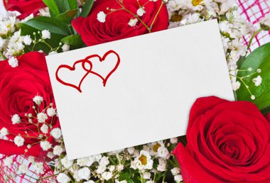 gül buketi ve kağıt kartı