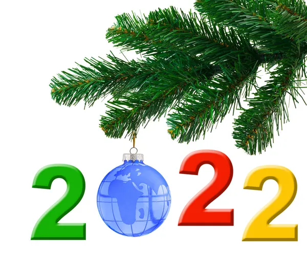 Julgran Och 2022 Isolerad Vit Bakgrund — Stockfoto