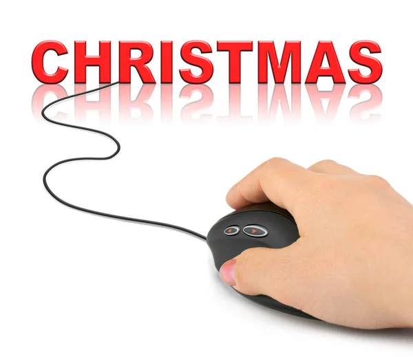 Hand Met Computer Muis Kerstmis Vakantie Concept — Stockfoto