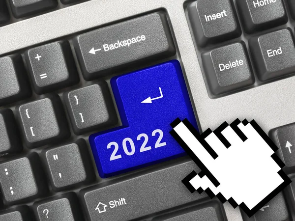 Klawiatura Komputerowa Kluczem 2022 Koncepcja Wakacyjna — Zdjęcie stockowe