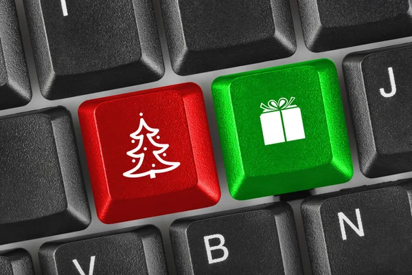 Teclado Ordenador Con Teclas Navidad Concepto Vacaciones — Foto de Stock