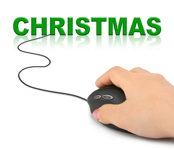 Mano Con Mouse Del Computer Natale Concetto Vacanza — Foto Stock