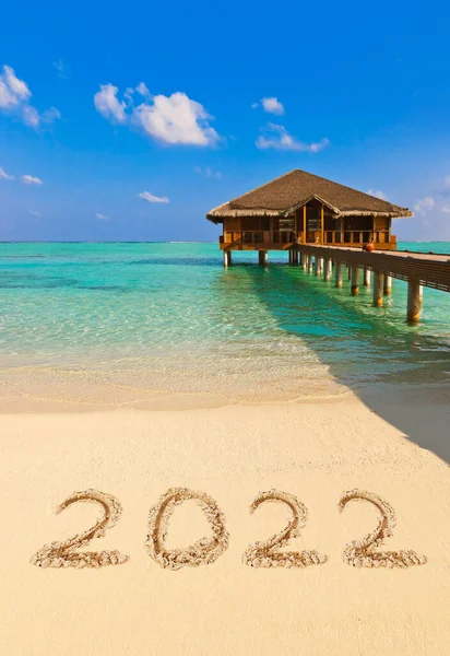 Números 2022 Playa Concepto Fondo Vacaciones — Foto de Stock