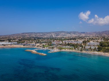 Paphos 'taki mercan plajı - Kıbrıs - hava manzarası