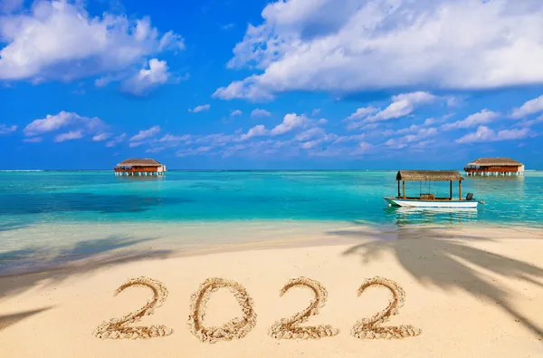 Números 2022 Playa Concepto Fondo Vacaciones — Foto de Stock