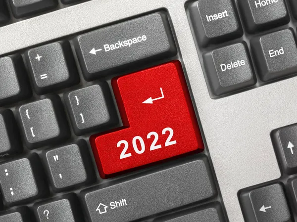 Клавиатура Компьютера Ключом 2022 Праздничная Концепция — стоковое фото