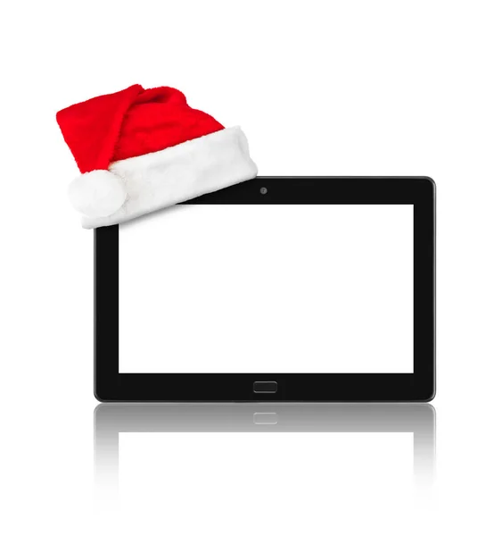 Touchpad Kerstman Rode Kerst Hoed Geïsoleerd Witte Achtergrond — Stockfoto