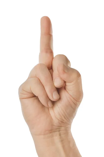 Mão Mostrando Dedo Médio Isolado Fundo Branco — Fotografia de Stock
