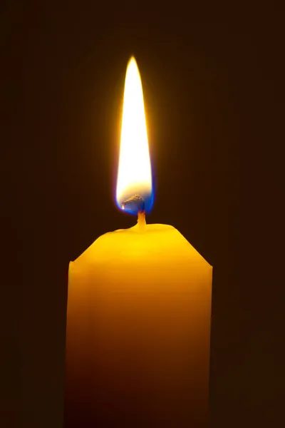 Macro Burning Candle Isolated Black Background — Stock Photo, Image