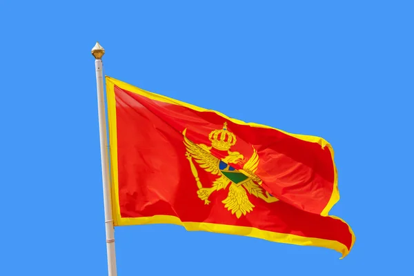 Vlag Van Montenegro Geïsoleerd Blauwe Achtergrond — Stockfoto