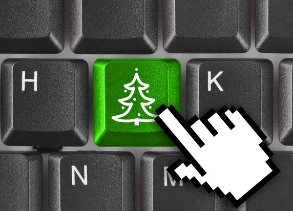 クリスマスツリーキーとコンピューターキーボード 休暇のコンセプト — ストック写真