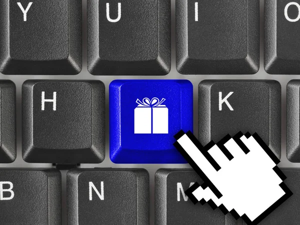 Computer Tastatur Mit Geschenkschlüssel Geschäftlicher Hintergrund — Stockfoto
