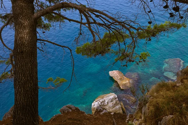 Wybrzeże Sveti Stefan Czarnogóra Tło Natury — Zdjęcie stockowe