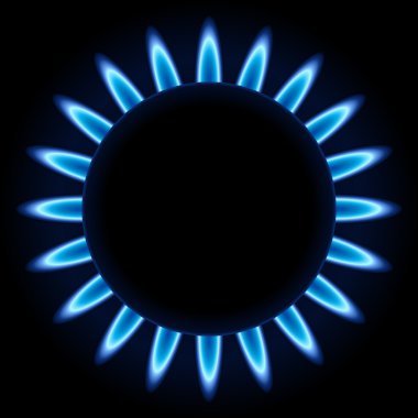 Blue flames ring of kitchen gas burner