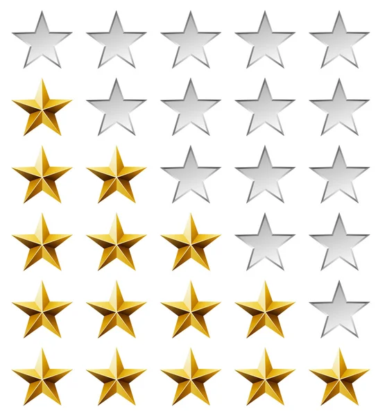 Gouden sterren rating sjabloon geïsoleerd op witte achtergrond. — Stockvector