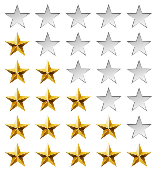 Golden stars rating template isolated on white background.