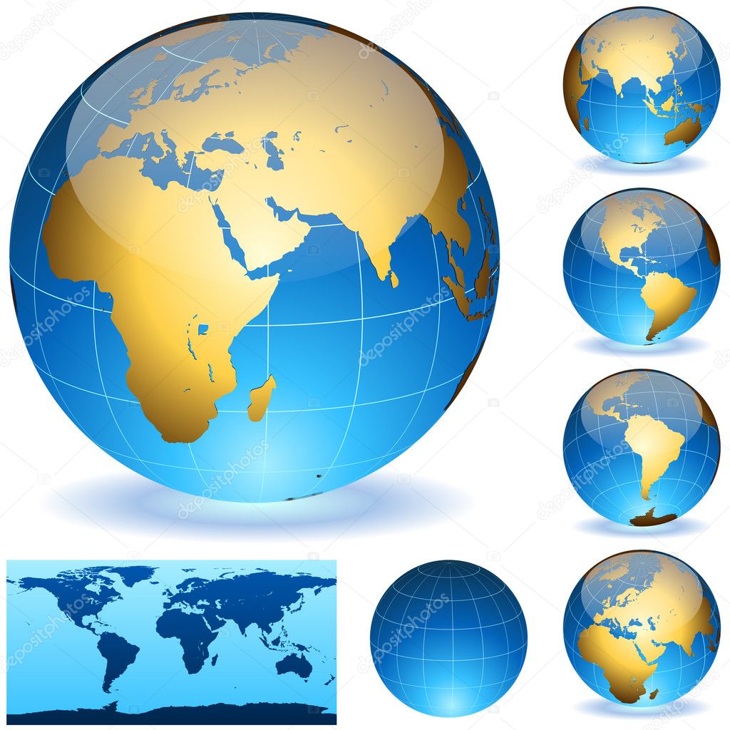 Vector Earth globes and detailed shape of the world