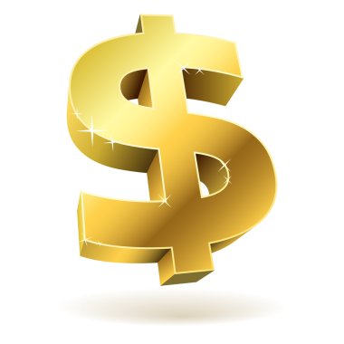 3D altın dolar beyaz zemin üzerine izole işareti.