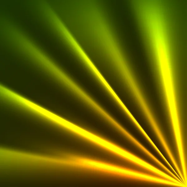 Rayons jaunes et verts fond foncé . — Image vectorielle