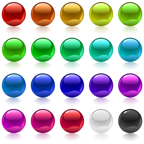Coleção de esferas metálicas brilhantes coloridas isoladas em branco — Vetor de Stock