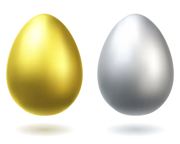 Золотые и серебряные яйца реалистичная векторная иллюстрация . — стоковый вектор