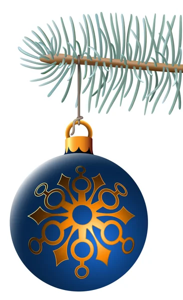 Bola de Navidad colgando en rama de abeto azul aislado en blanco b — Vector de stock