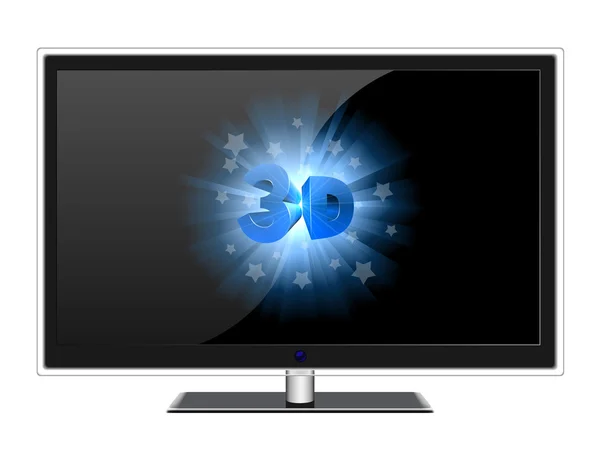 Modern széles képernyős TV-vel, 3D-s jel elszigetelt fehér. — Stock Vector