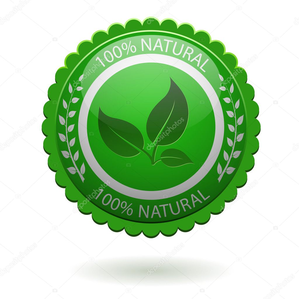 100 percent natural green label isolated on white. EPS10 file.