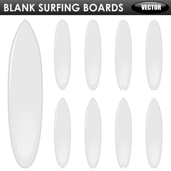 Blank surfing boards of different shapes isolated on white background. — Stock Vector