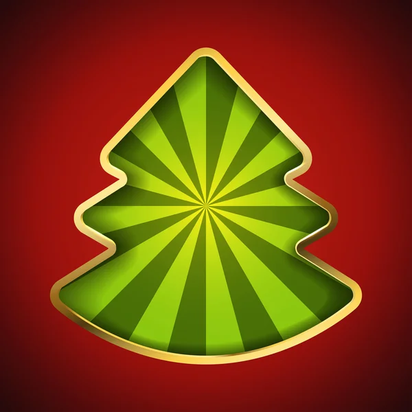 Tarjeta de árbol de Navidad abstracta con fondo de rayos verdes empotrados — Vector de stock