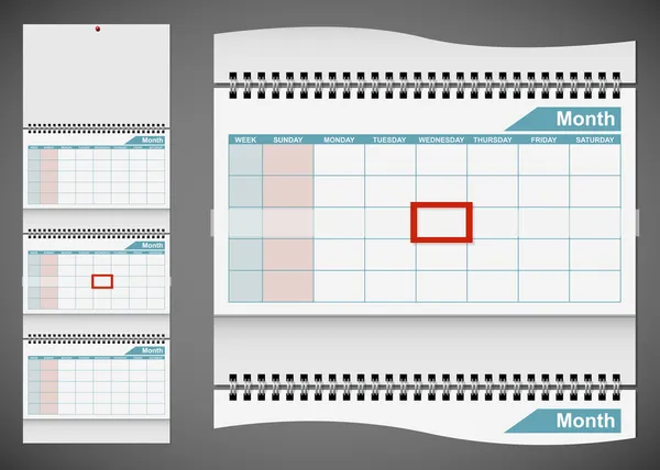 Modello di calendario a parete standard vuoto isolato su backgroun grigio — Vettoriale Stock