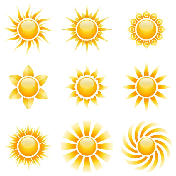 Yellow sun vector icons isolated on white background. — Stock Vector