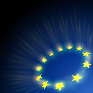 European Union stars glare on dark blue background. clipart