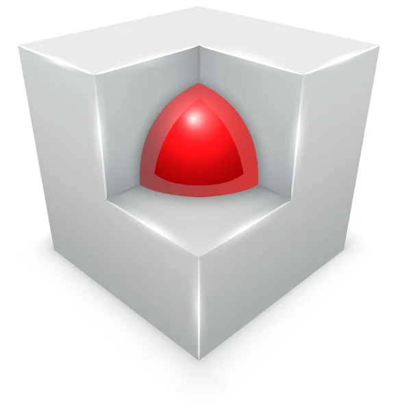 Concepto 3D - esfera dentro del cubo aislada sobre fondo blanco . — Vector de stock