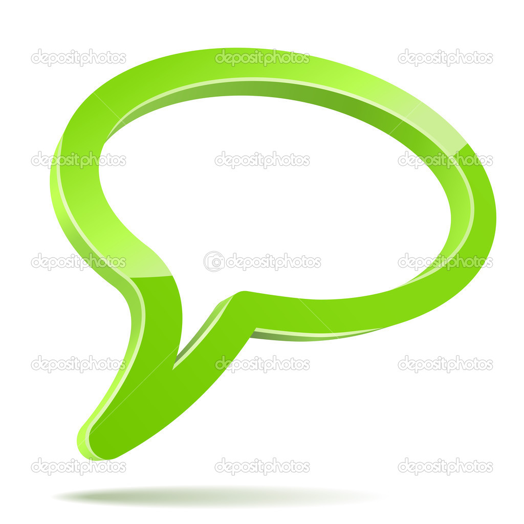 Abstract 3D green speech balloon isolated on white background.