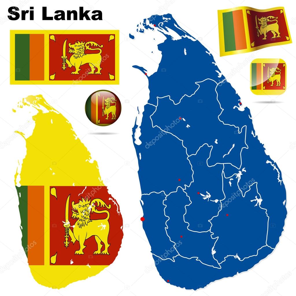 Sri Lanka vector set. Detailed country shape with region borders